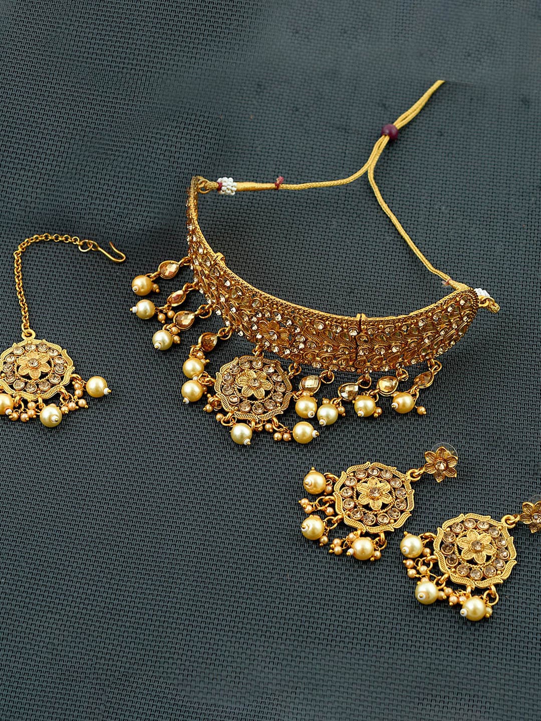 

Silvermerc Designs Gold-Plated Kundan-Studded Handcrafted Jadau Jewellery Set