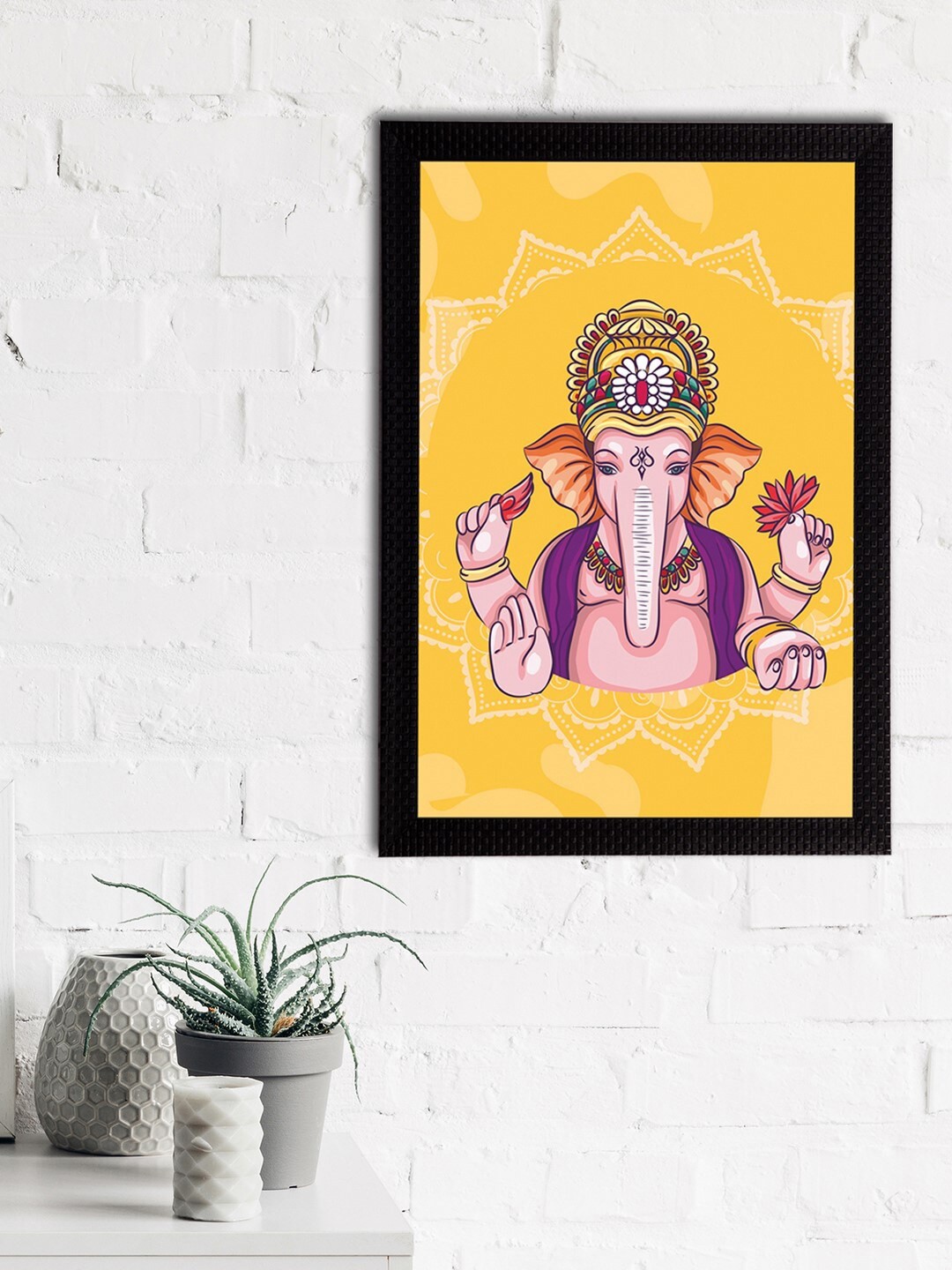 

eCraftIndia Yellow & Orange Lord Ganesha Satin Matt Texture UV Wall Art