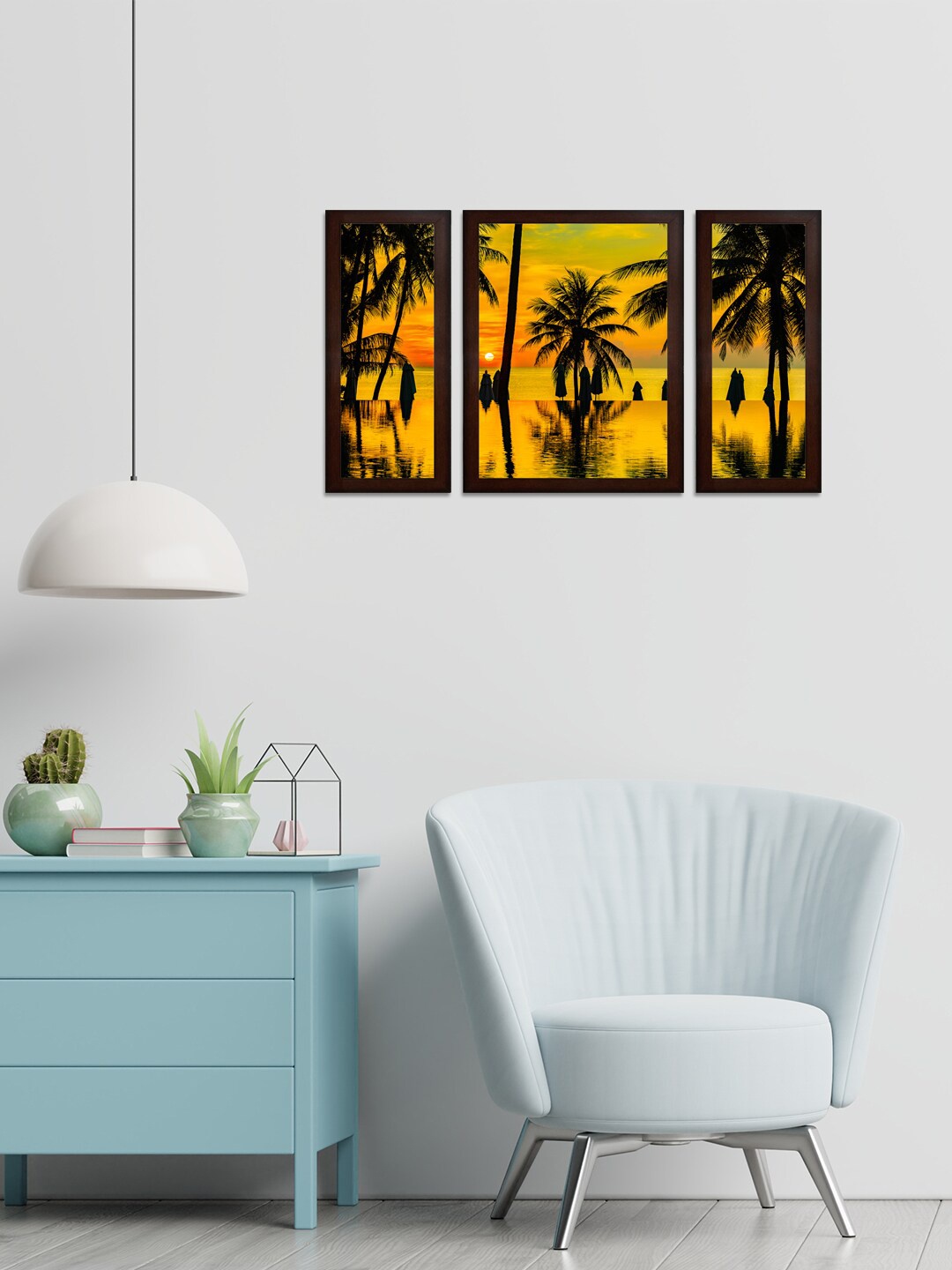 WENS Set of 3 Black & Yellow MDF Wall Arts