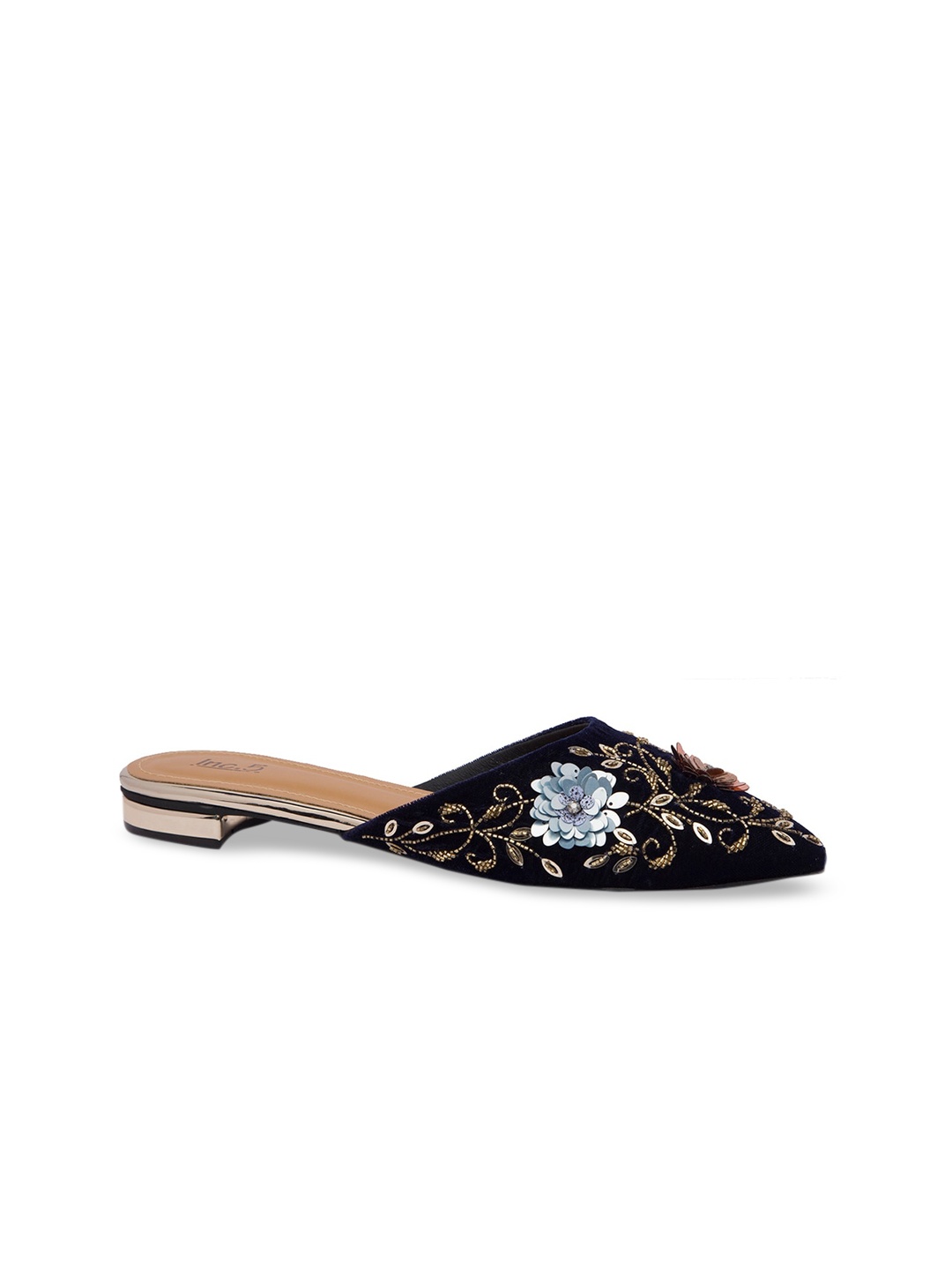 

Inc 5 Women Black & Gold Woven Design Mules