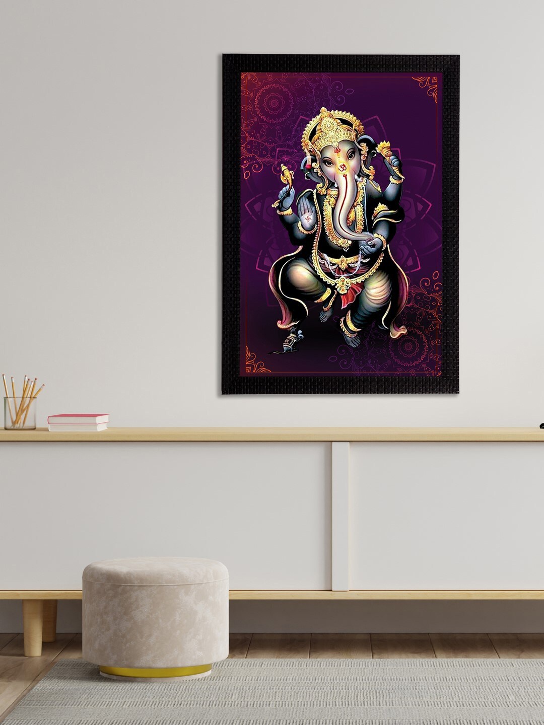 

eCraftIndia Violet & Yellow Lord Ganesha Satin Matt Texture Framed UV Wall Art Painting