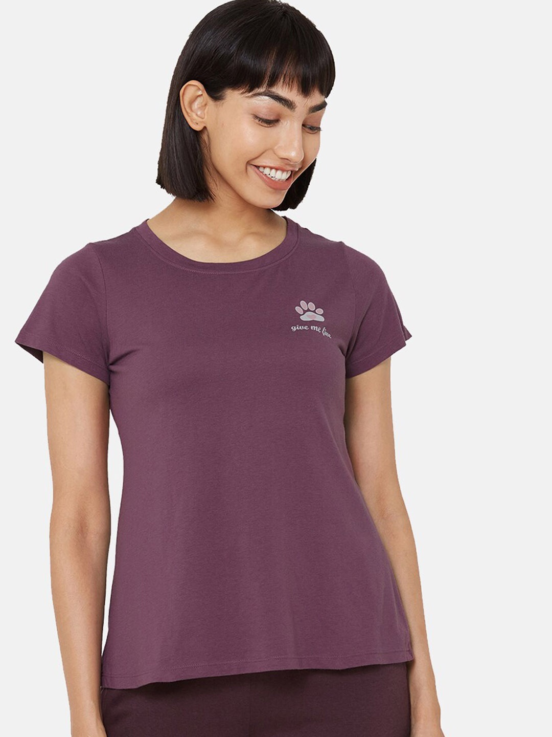 

Soie Women Purple Solid Lounge T-shirt