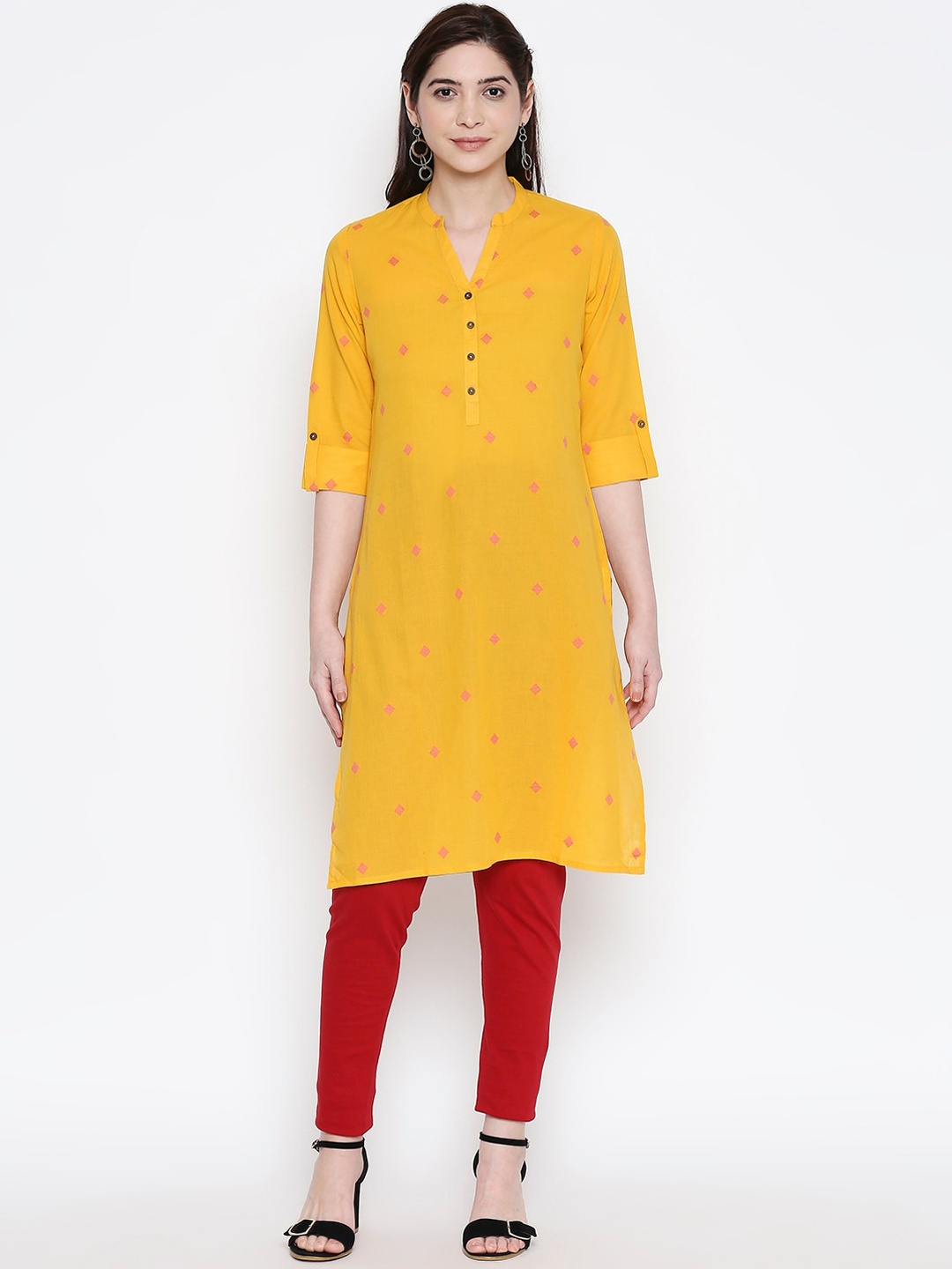 

RANGMANCH BY PANTALOONS Women Yellow Woven Design Straight Kurta
