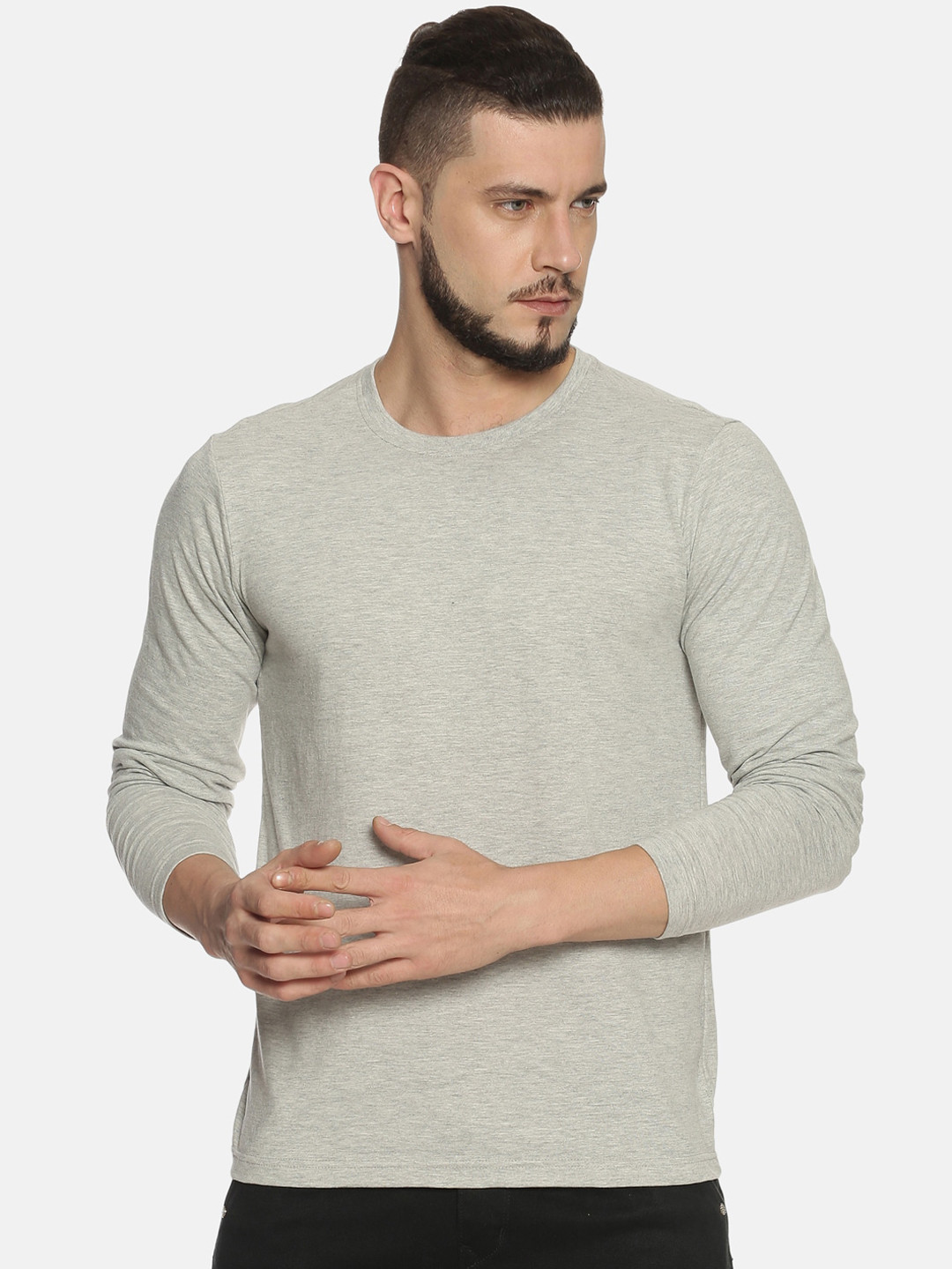 

IVOC Men Grey Solid Round Neck T-shirt