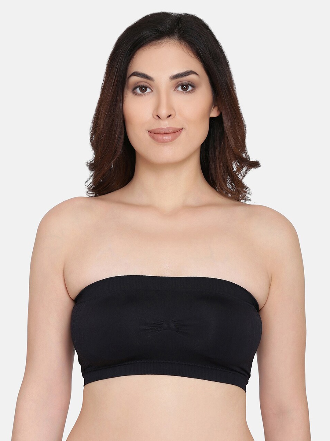 

PRETTYBOLD Black Solid Non-Wired Lightly Padded Bandeau Bra PB-05