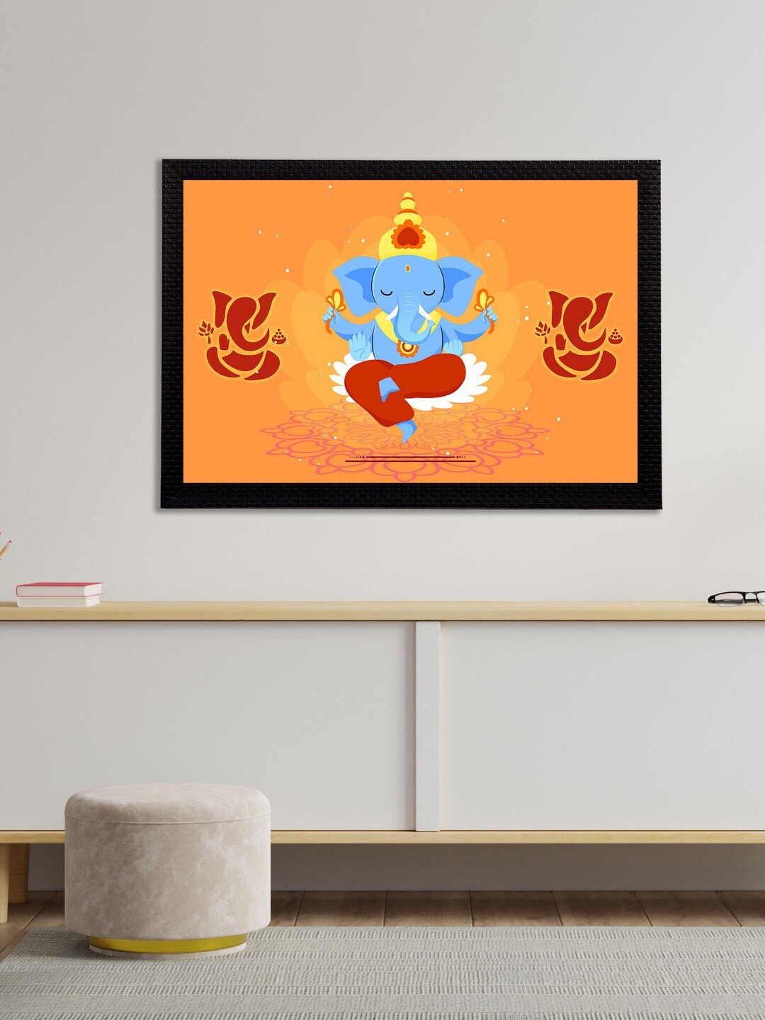 eCraftIndia Orange & Blue Lord Ganesha Satin Matt Textured UV Wall Painting