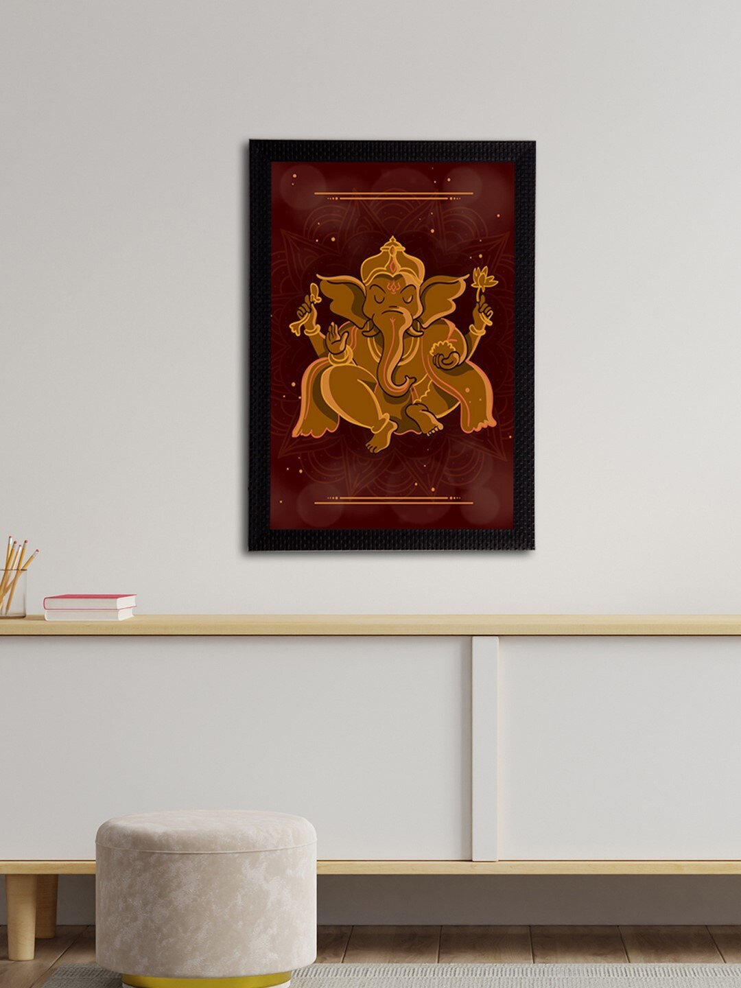 

eCraftIndia Yellow & Brown Lord Ganesha Satin Matt Texture Framed UV Wall Art Painting