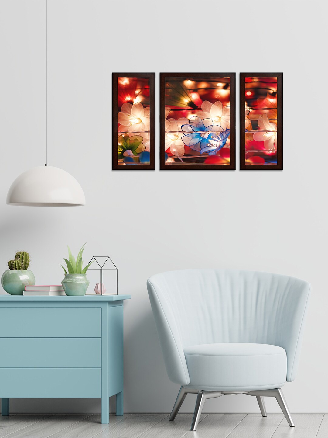 

WENS Set Of 3 White & Red Floral Print MDF Wall Arts