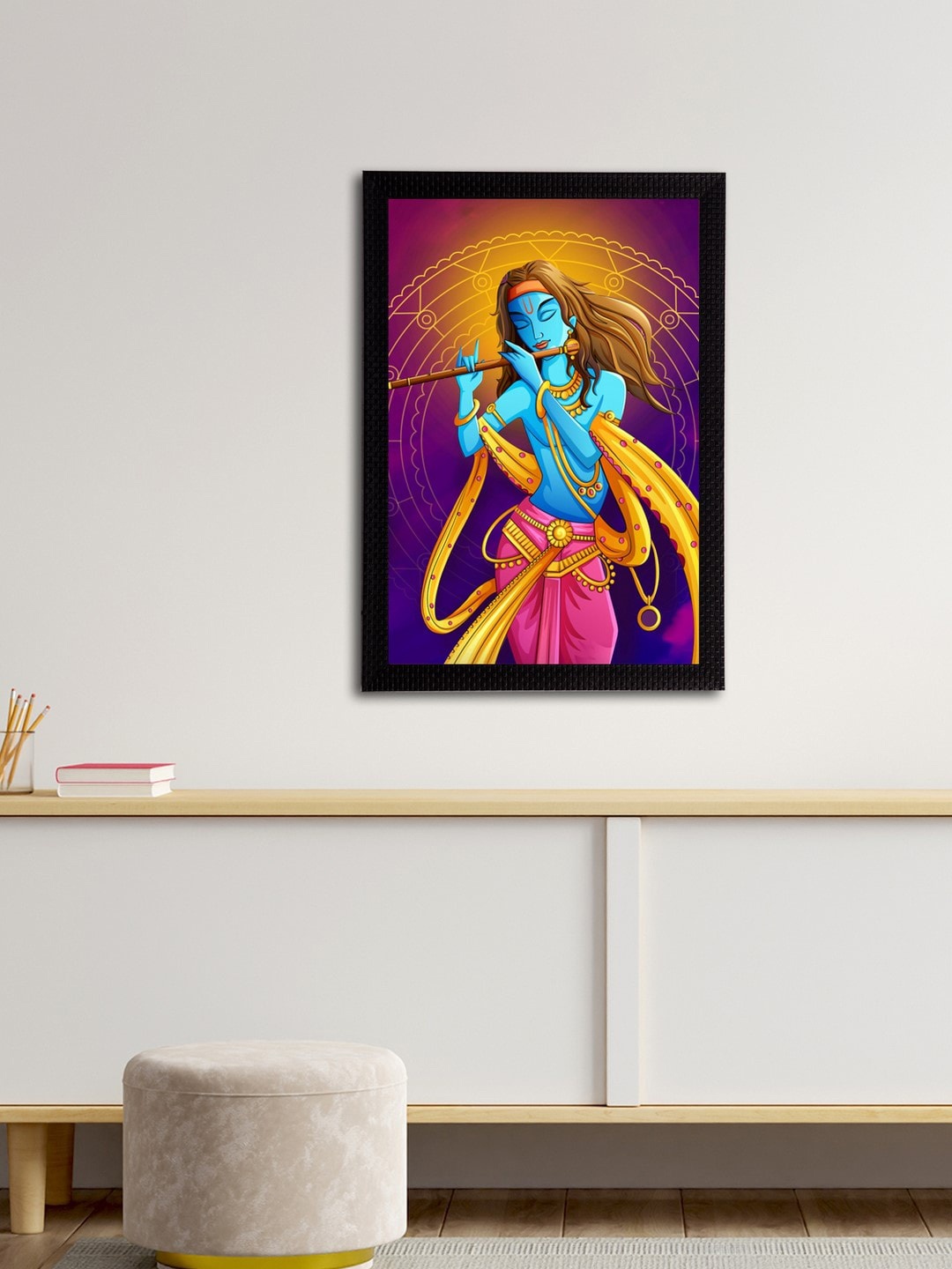 eCraftIndia Blue & Pink Lord Krishna Satin Matt Textured UV Wall Art