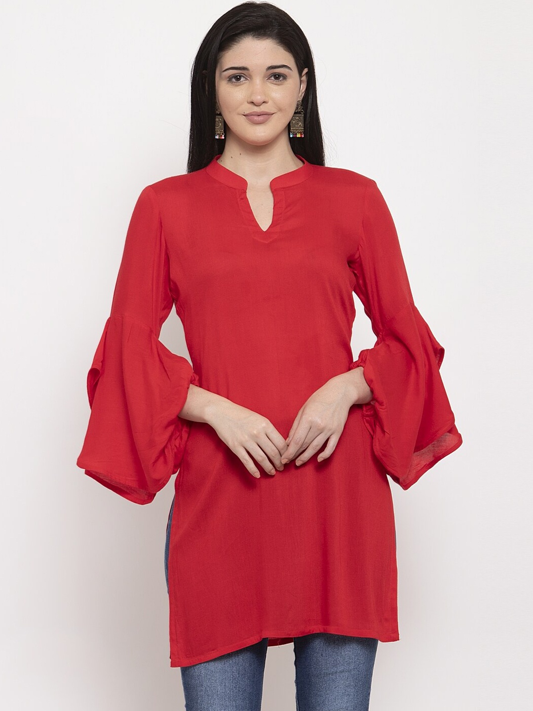 

DUGRI BE THE ONE Women Red Solid A-Line Kurti