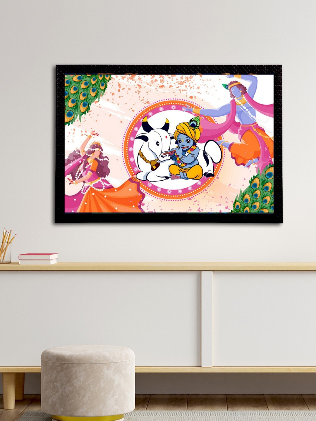 

eCraftIndia White & Blue Lord Krishna Satin Matt Textured UV Wall Painting