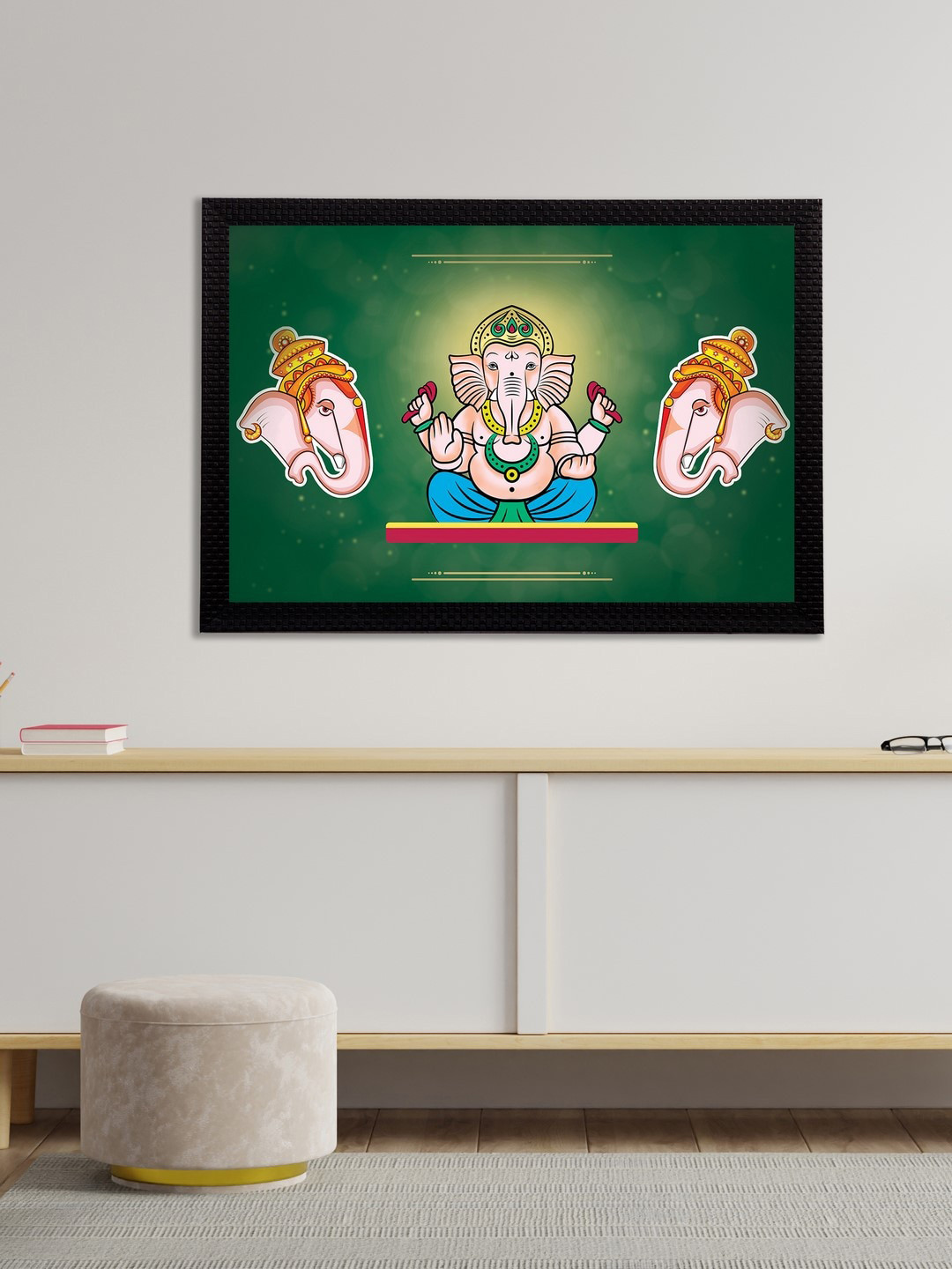

eCraftIndia Multicolored Lord Ganesha Satin Matt Texture UV Wall Art, Multi