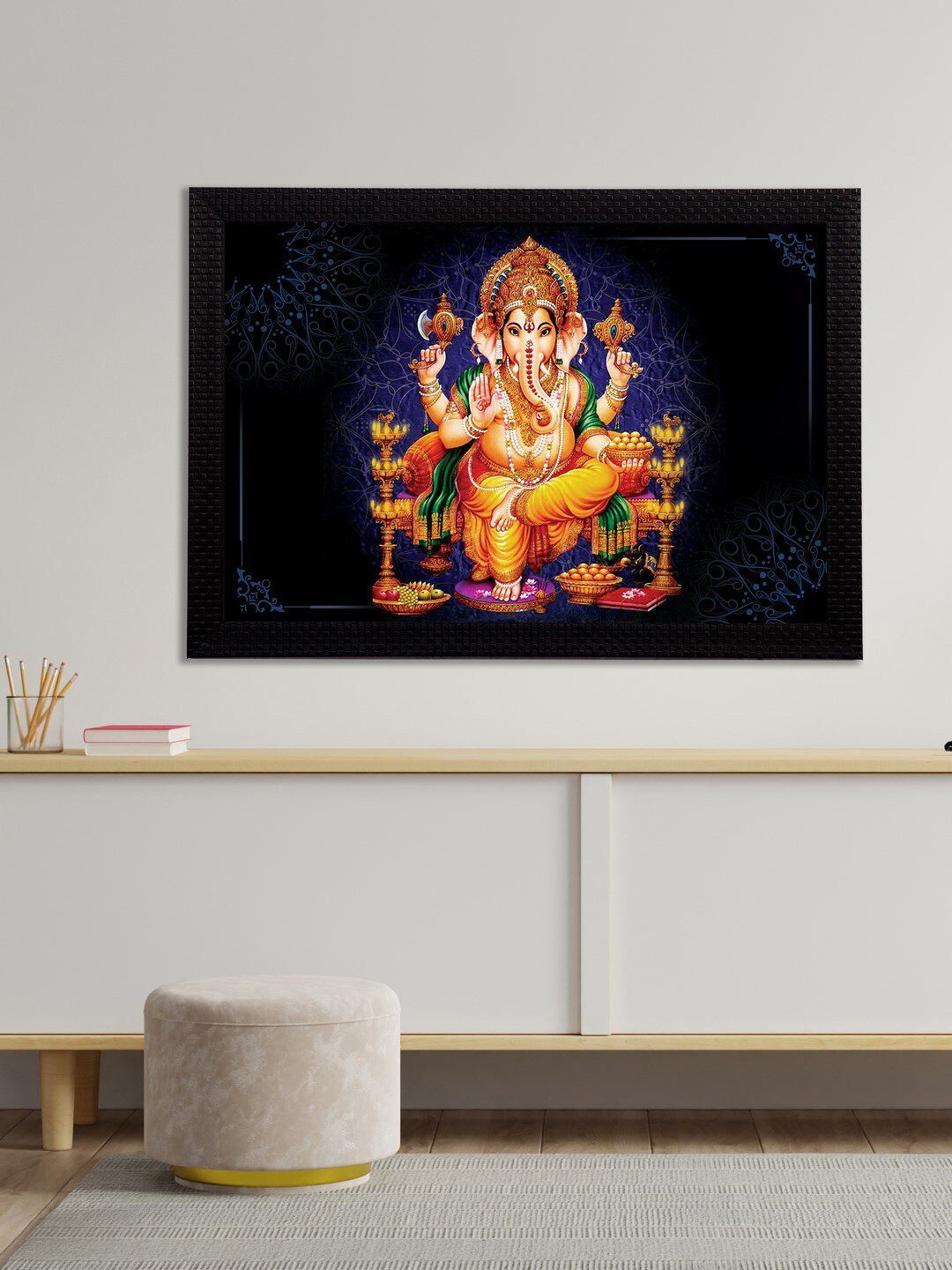 

eCraftIndia Black & Orange Lord Ganesha Satin Matt Textured UV Wall Art