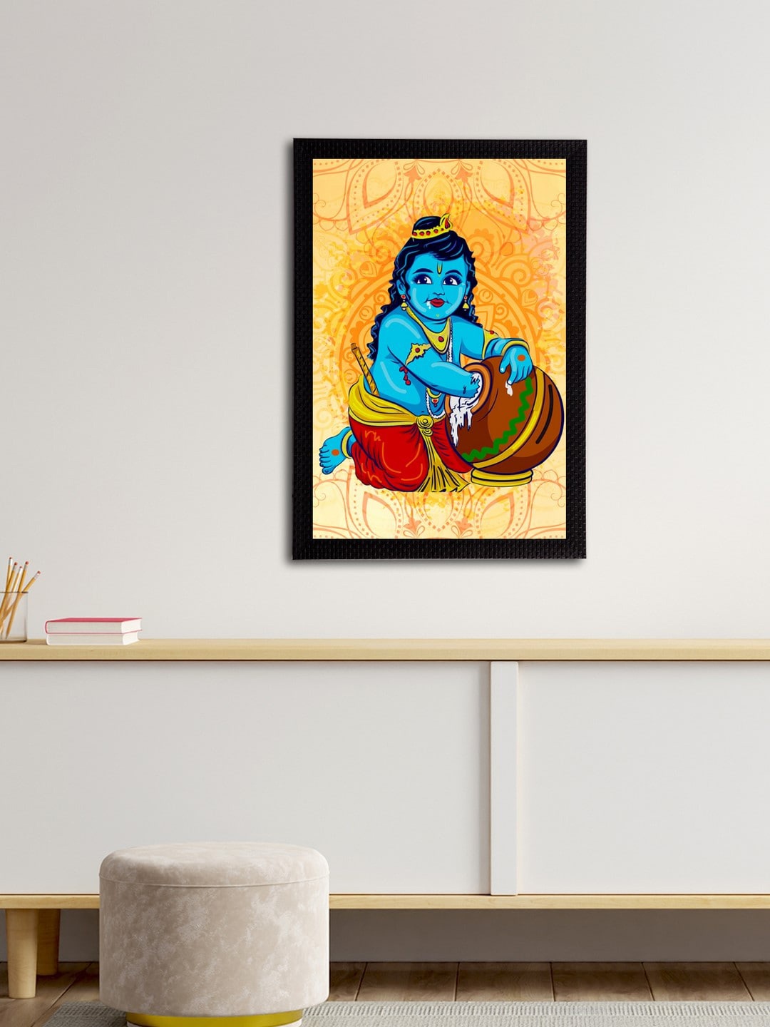 eCraftIndia Multicoloured Lord Krishna Painting Wall Art With Frame, Multi