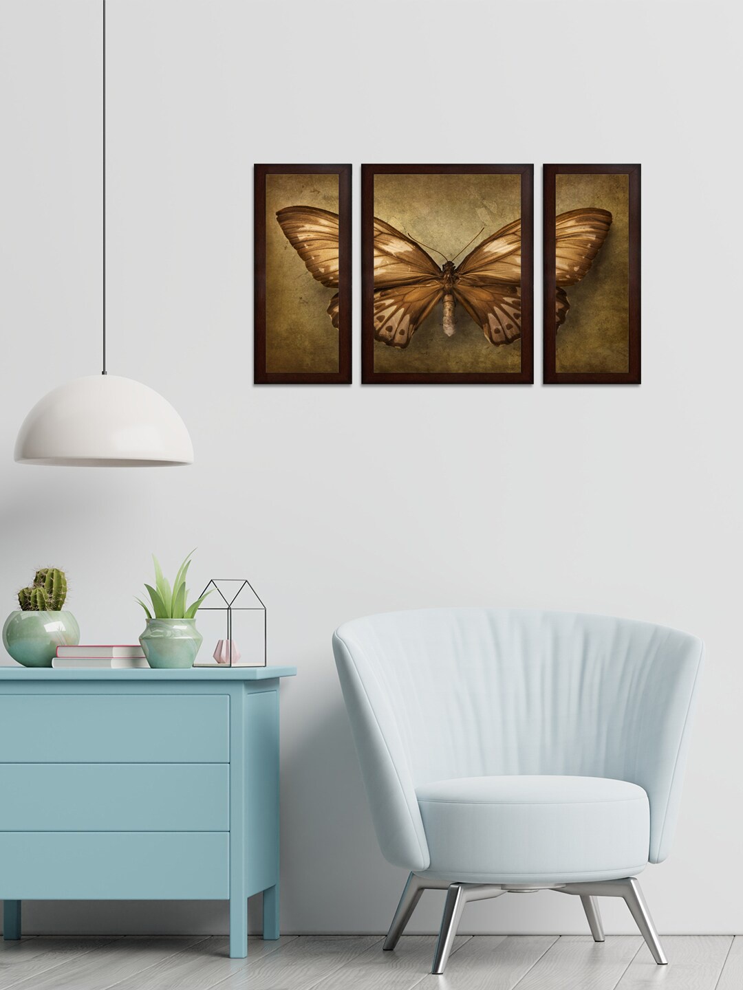 WENS Set of 3 Brown Butterfly MDF Wall Arts