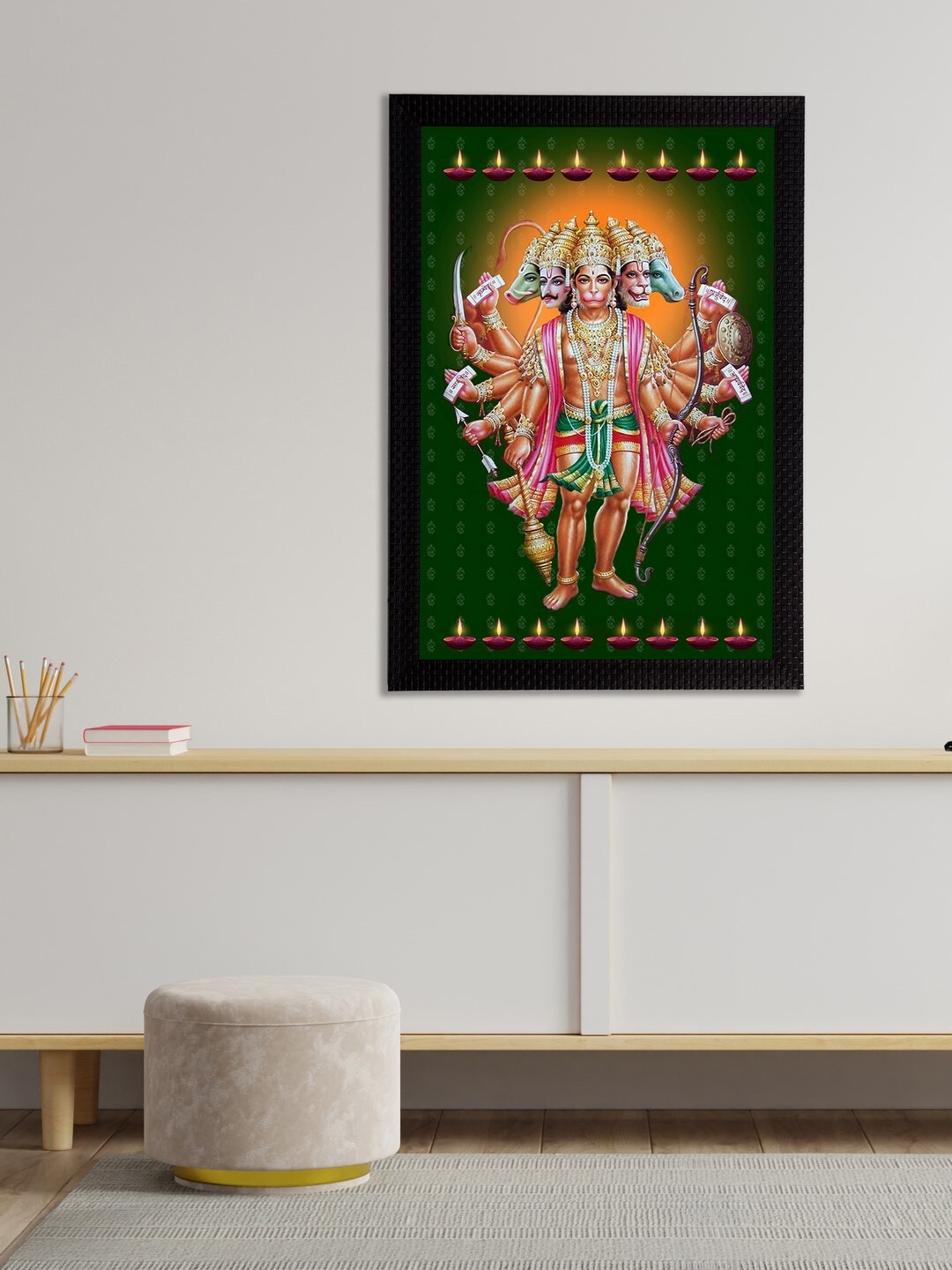 

eCraftIndia Multi-Coloured Satin Matt Texture Panch Mukhi Lord Hanuman UV Wall Art