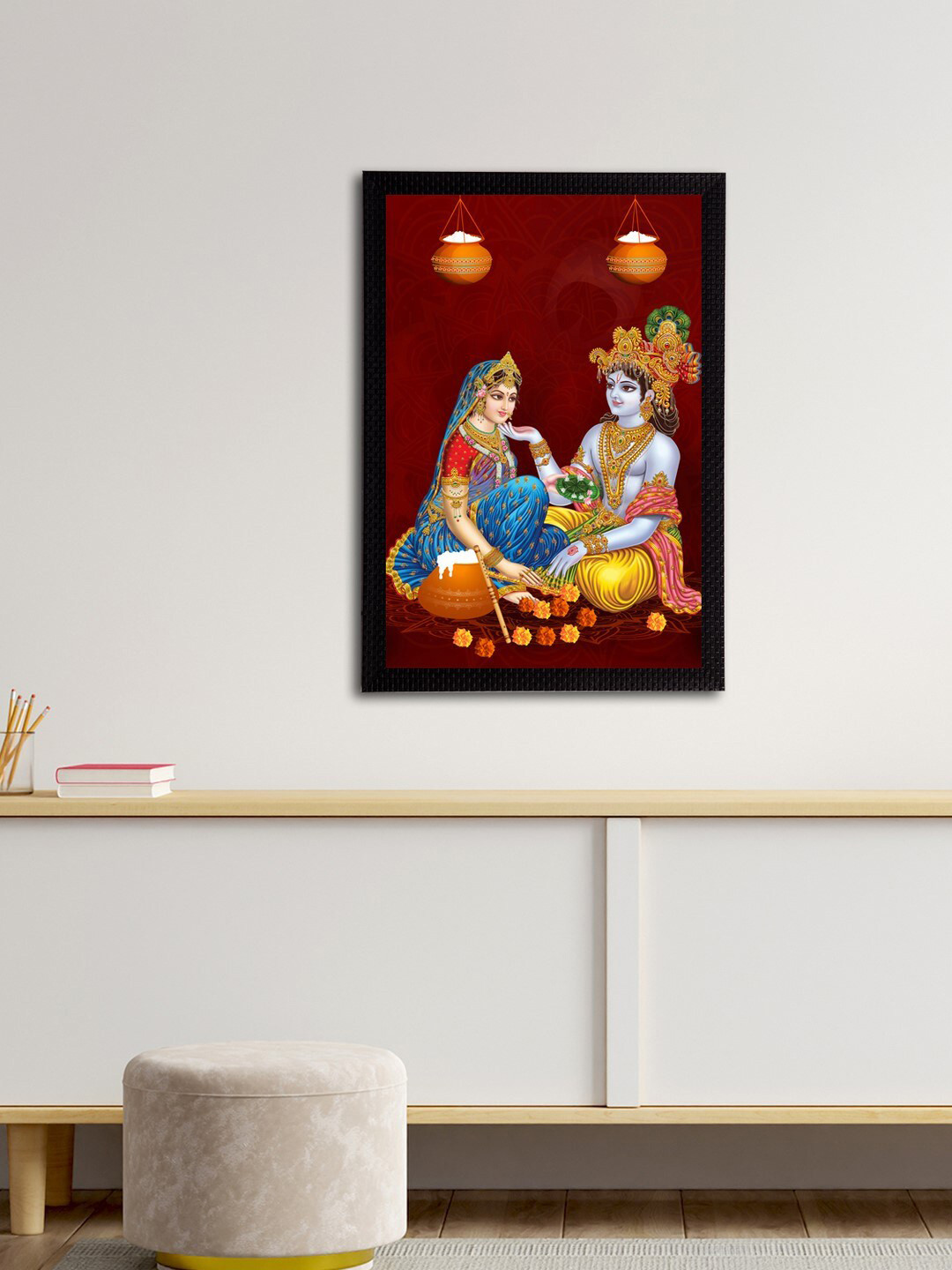 

eCraftIndia Multicolor Lord Krishna Satin Matt Textured UV Wall Art, Multi