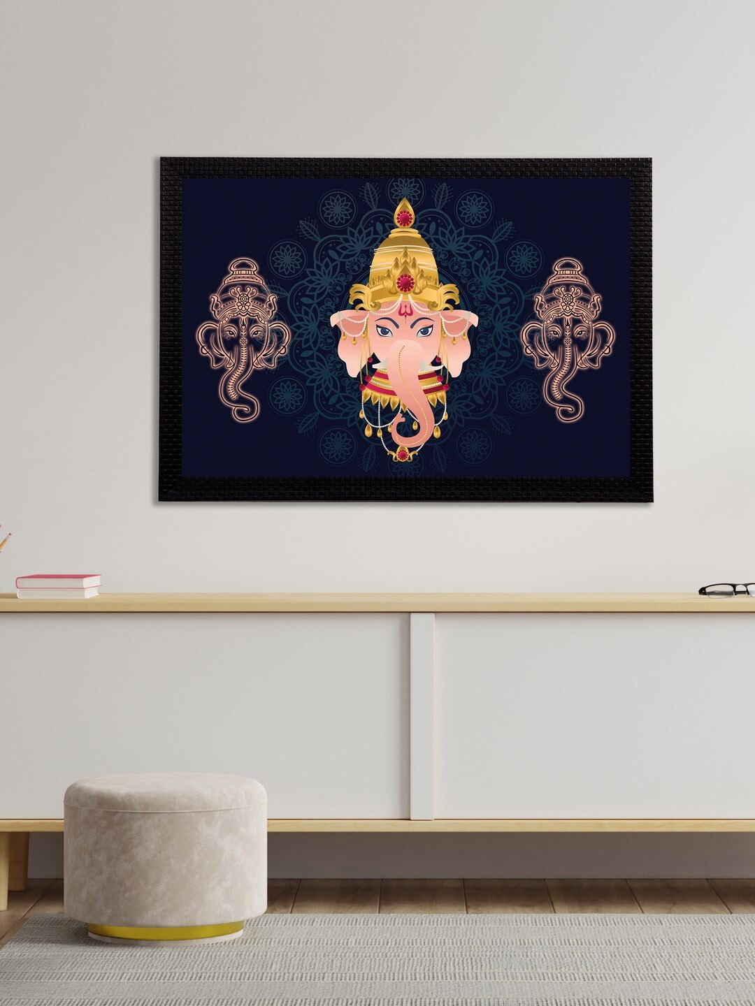 

eCraftIndia Navy & Pink Lord Ganesha Satin Matt Textured UV Wall Painting, Navy blue
