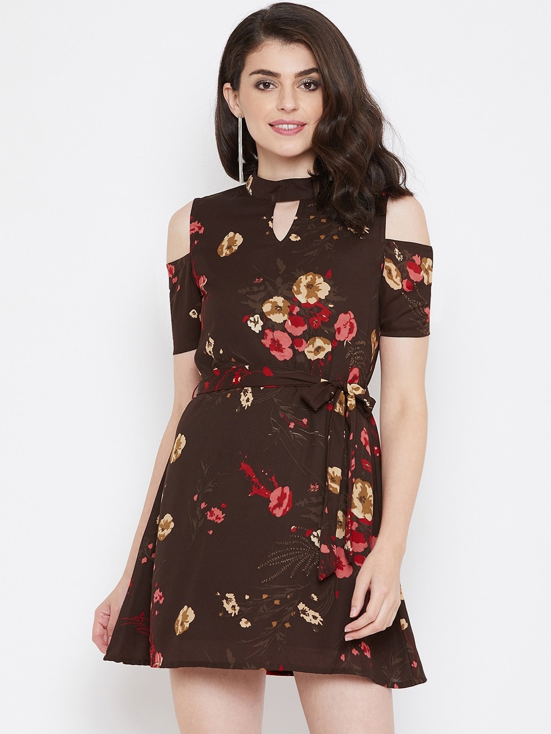 

La Zoire Women Brown Floral Printed Fit and Flare Dress