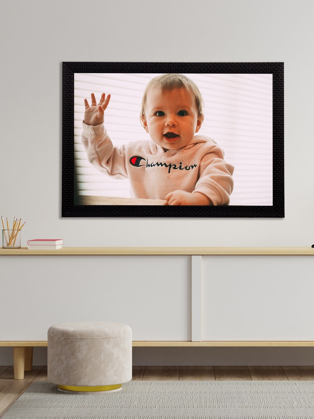 

eCraftIndia Cream-coloured Cute Baby Satin Matt Texture Framed UV Wall Art Painting