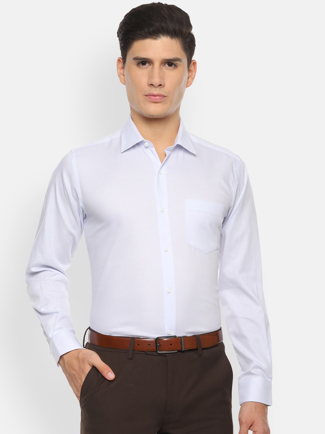 Van Heusen Men Blue Regular Fit Self Design Formal Shirt