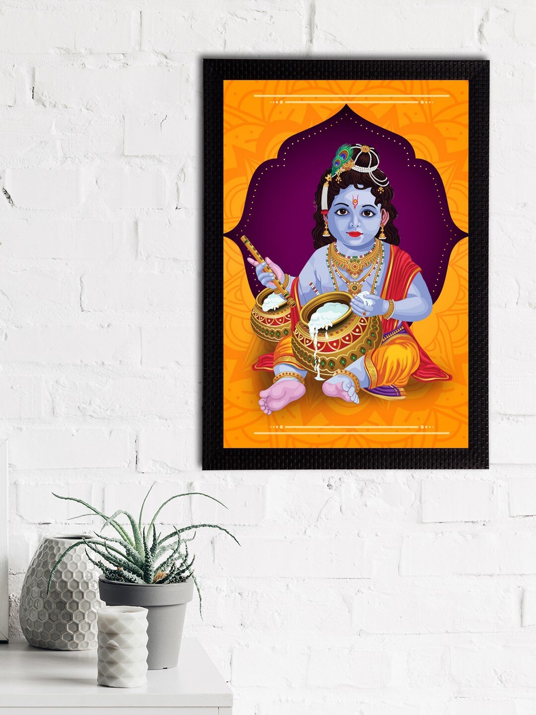 eCraftIndia Multicoloured Lord Krishna Painting Wall Art With Frame, Multi