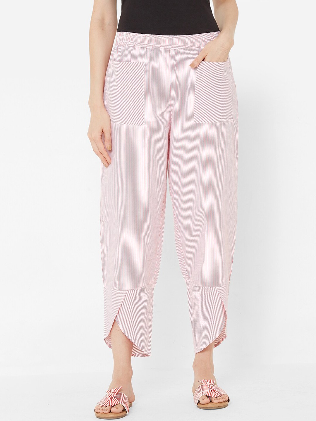 

Mystere Paris Women White & Pink Striped Lounge Pants