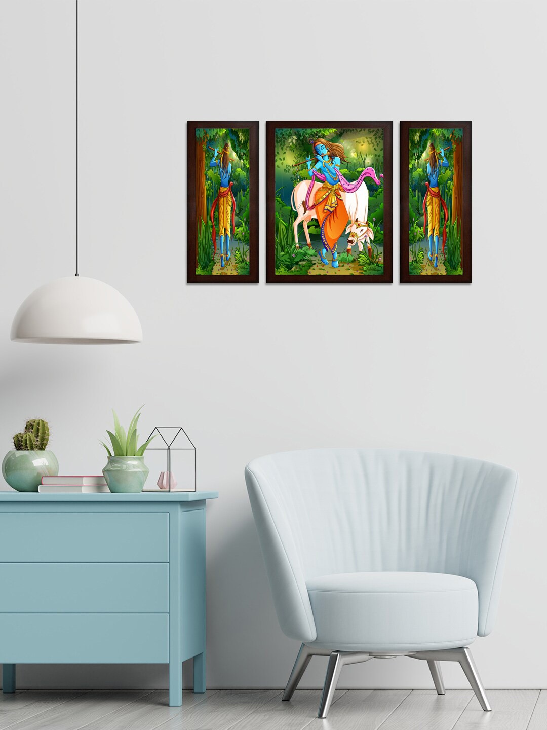 

WENS Set of 3 Multi-Coloured Textured Lord Krishna Playing Flute Wall Arts
