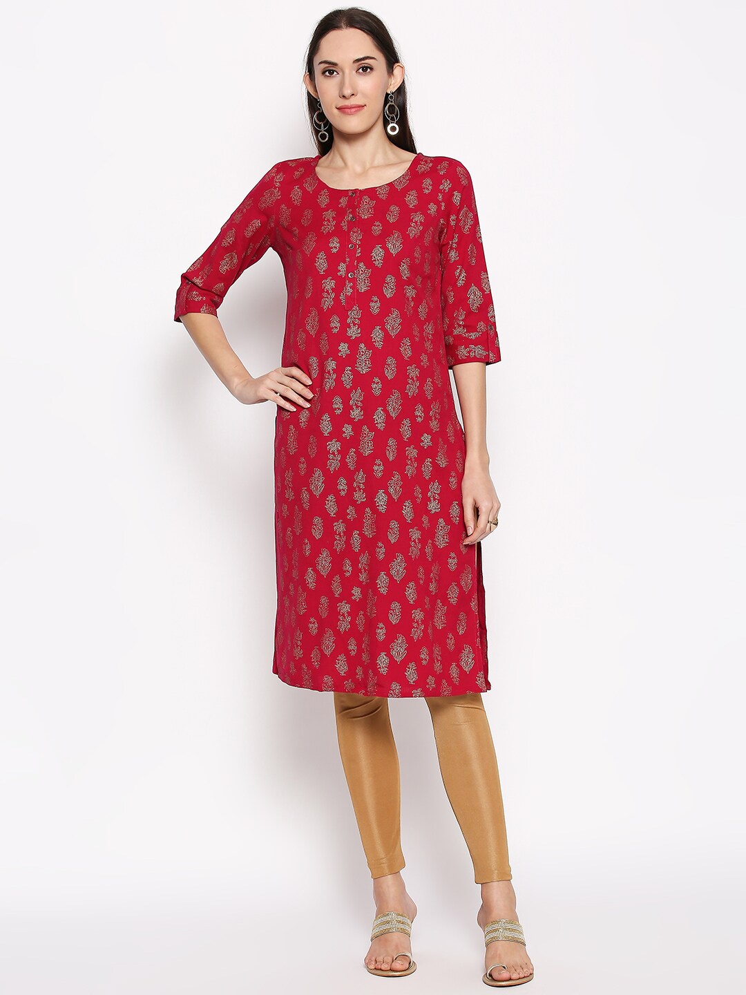 

RANGMANCH BY PANTALOONS Women Red Printed Straight Kurta