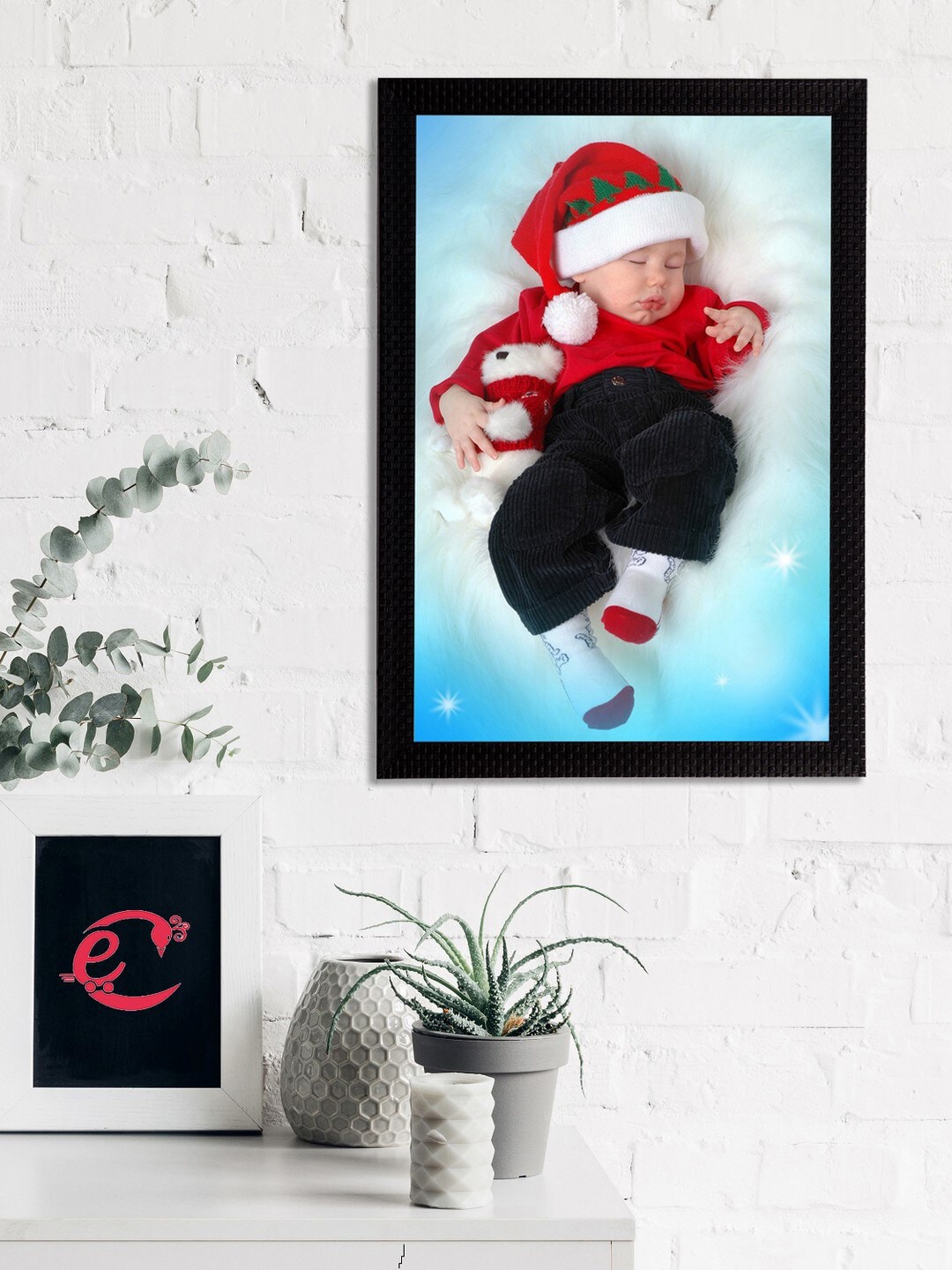 eCraftIndia Blue & Red Cute Baby Satin Matt Texture Framed UV Wall Art Painting