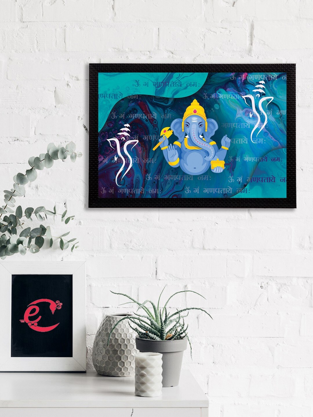 

eCraftIndia Blue & Yellow Lord Ganesha Satin Matt Textured UV Wall Art