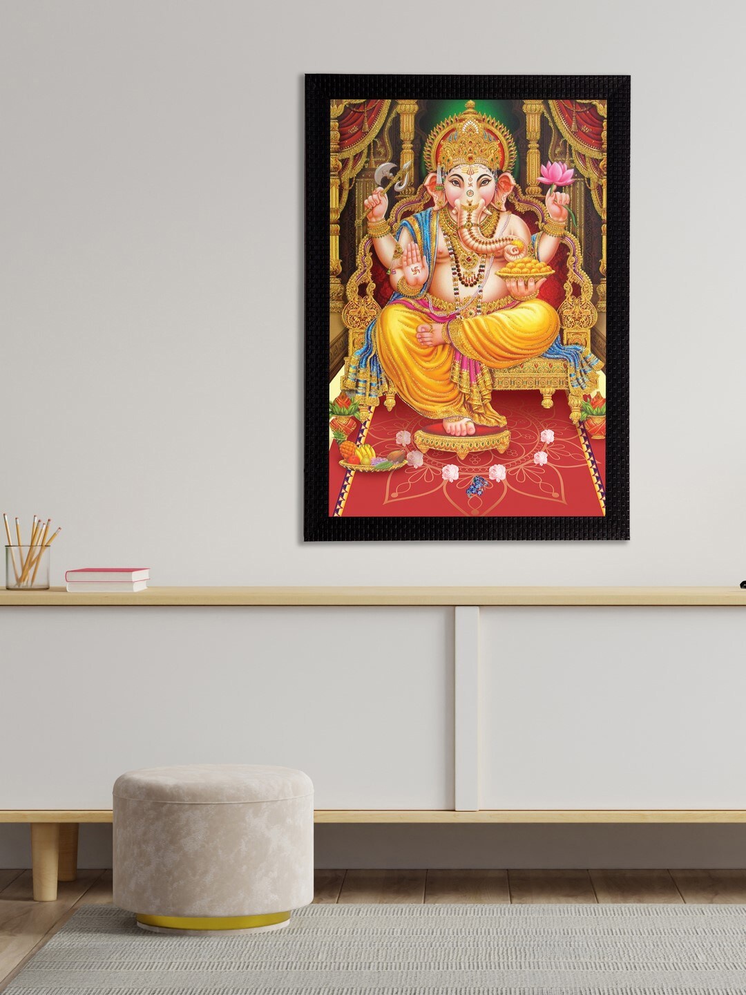 eCraftIndia Multicoloured Lord Ganesha Satin Matt Textured UV Wall Art, Multi