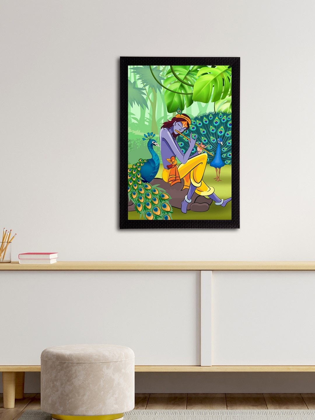 

eCraftIndia Green & Yellow Lord Krishna Satin Matt Texture UV Art Wall Painting