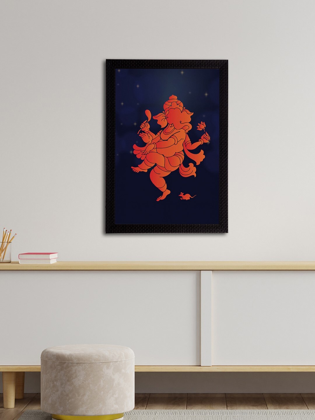 

eCraftIndia Navy Blue & Orange Lord Ganesha Satin Matt Texture UV Art Painting