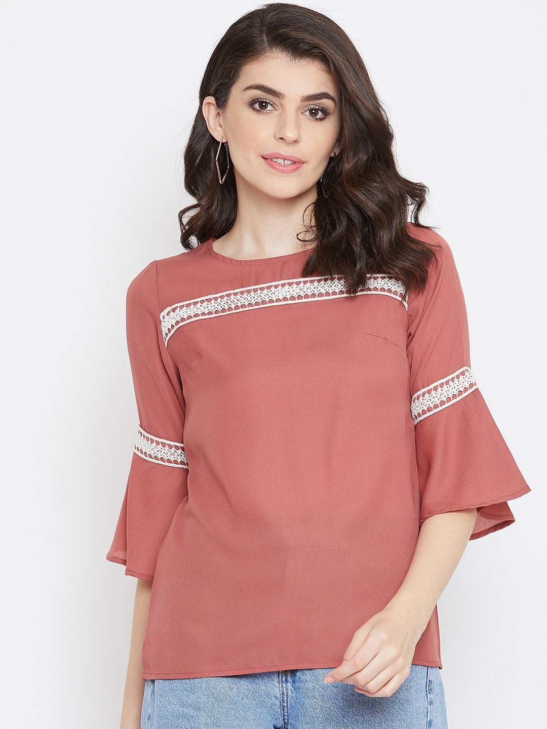 

La Zoire Women Pink Solid Lace Detail Top
