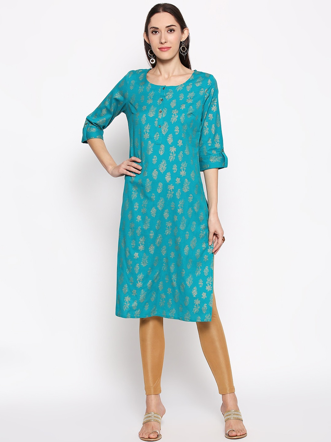 RANGMANCH BY PANTALOONS Women Blue Printed Straight Kurta