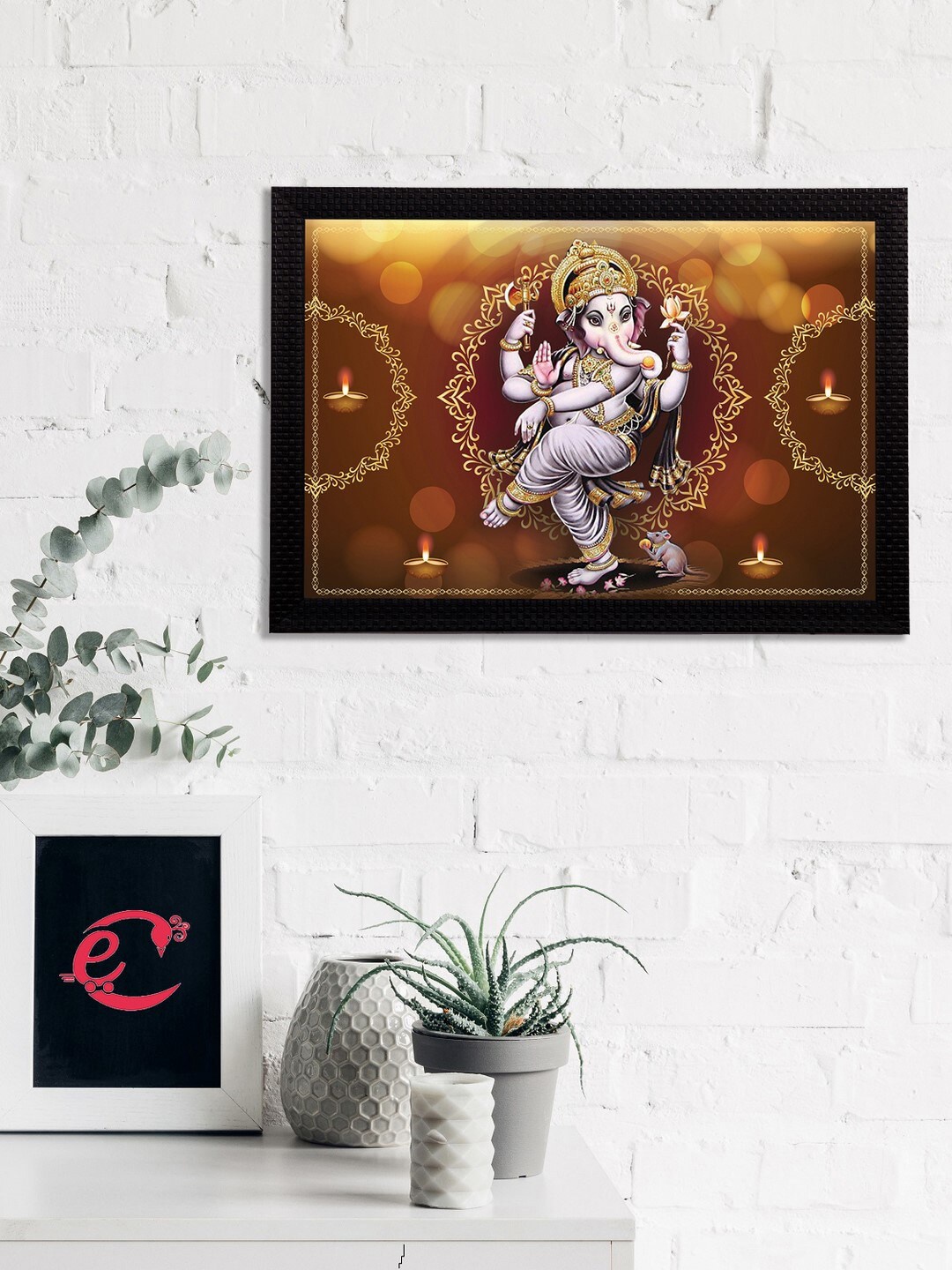 

eCraftIndia Brown & Yellow Lord Ganesha Satin Matt Textured UV Wall Art
