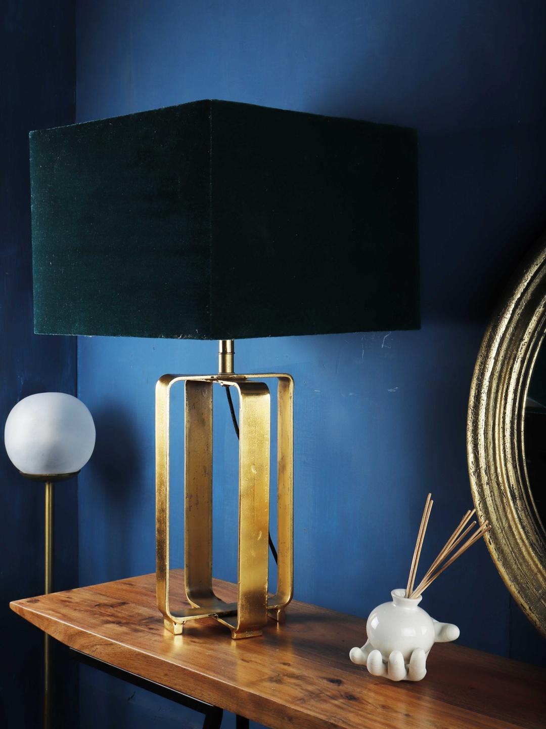 Grated Ginger Green Self Design Contemporary Table Lamp with Shade