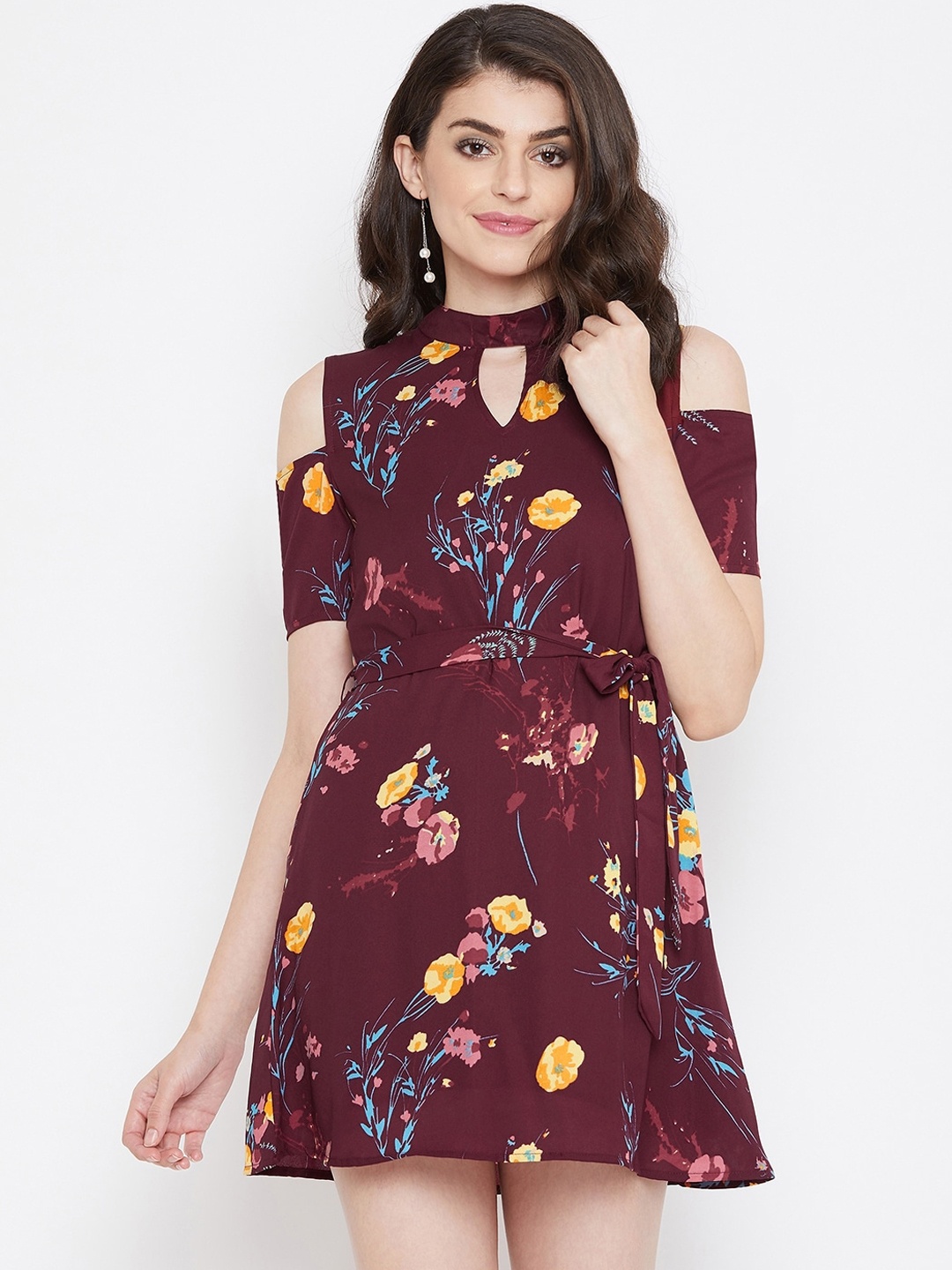 

La Zoire Women Maroon Floral Printed Fit & Flare Dress