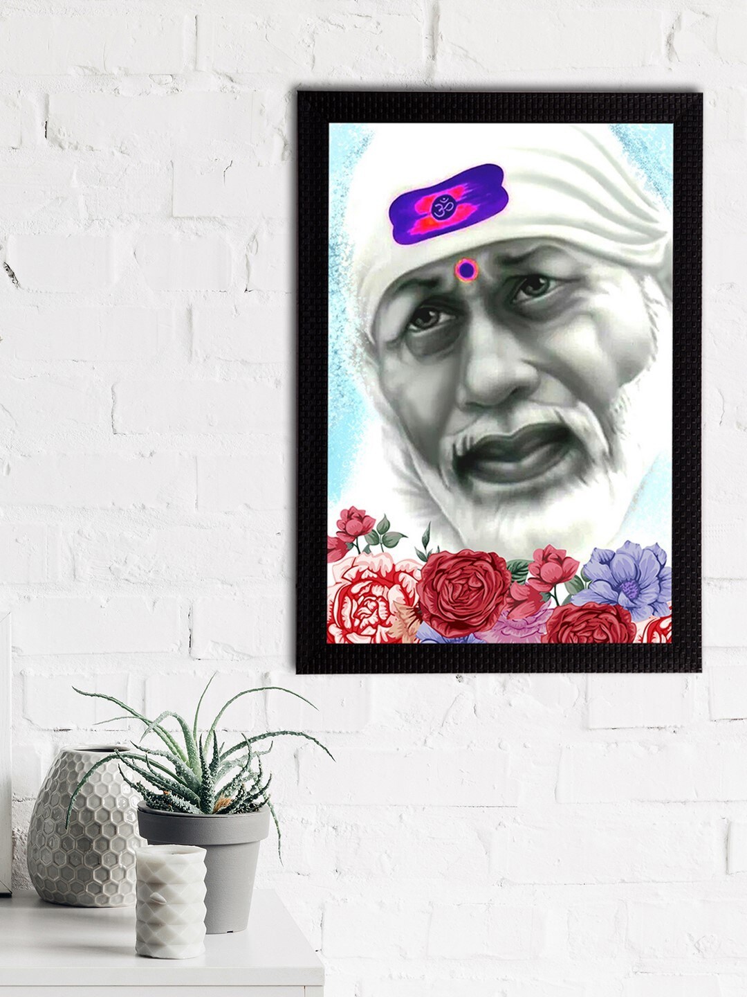 eCraftIndia White & Blue Sai Baba Satin Matt Texture UV Art Painting