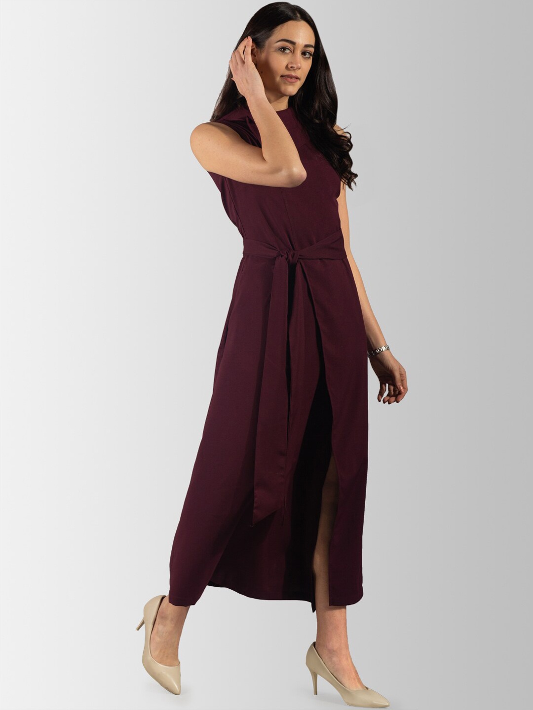 

FableStreet Women Maroon Solid Maxi Dress