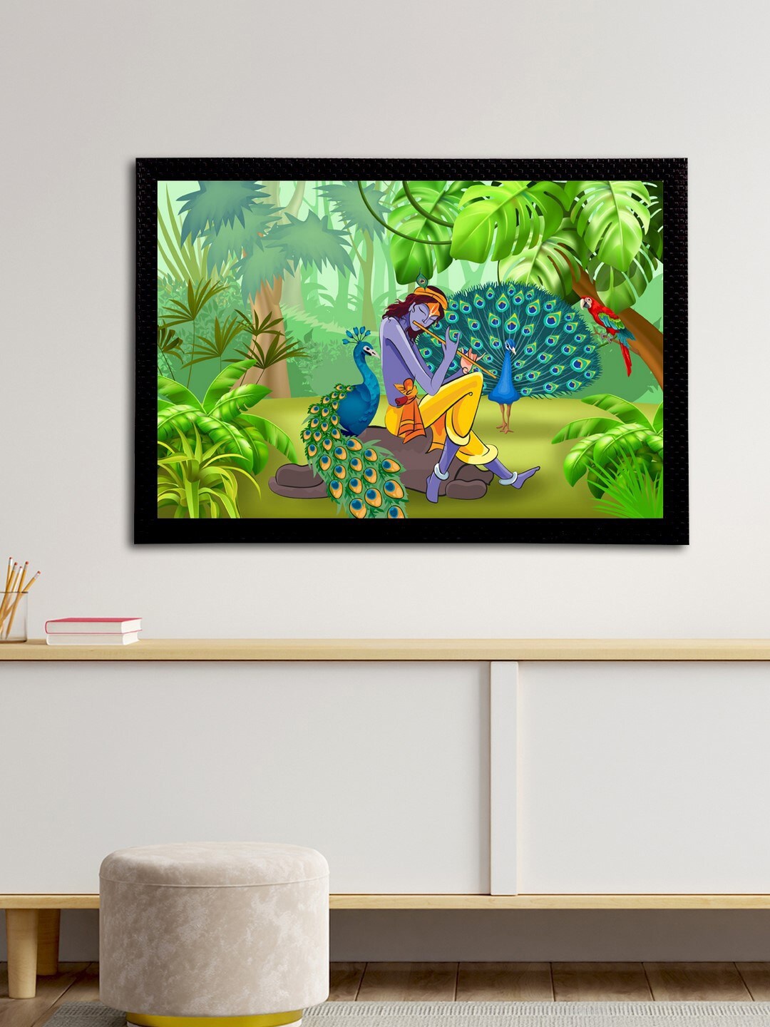

eCraftIndia Green & Blue Lord Krishna Satin Matt Textured UV Wall Art