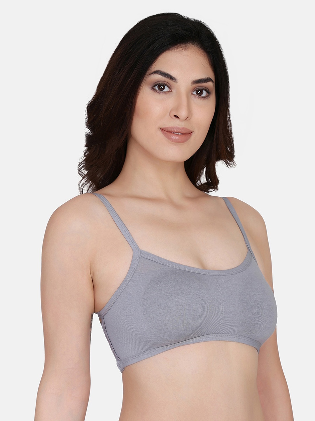 

PRETTYBOLD Grey Solid Non-Wired Lightly Padded Bralette Bra PB-01