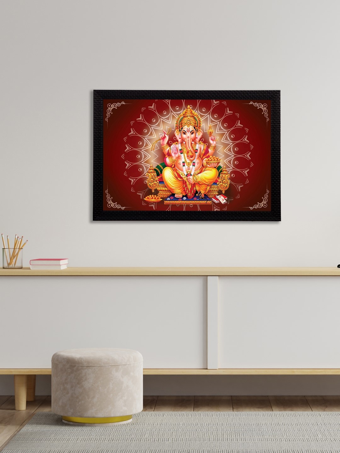 

eCraftIndia Maroon & Yellow Lord Ganesha Satin Matt Textured UV Wall Art