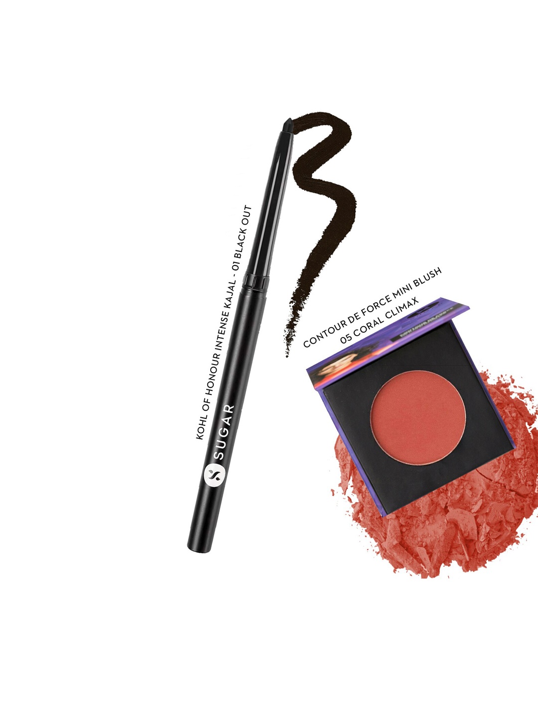

SUGAR Cosmetics Set of 2 Intense Kajal & Contour De Force Mini Blush- 05 Coral Climax, Multi