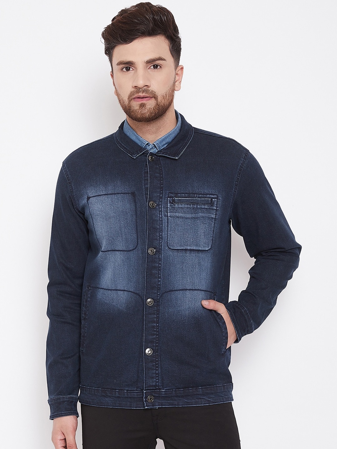 

Canary London Men Navy Blue Solid Denim Jacket