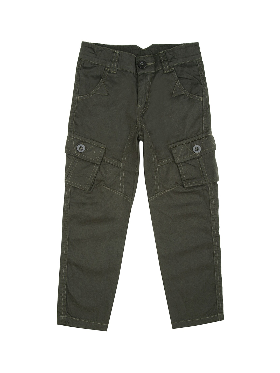 Cherokee Boys Olive Green Regular Fit Solid Cargos