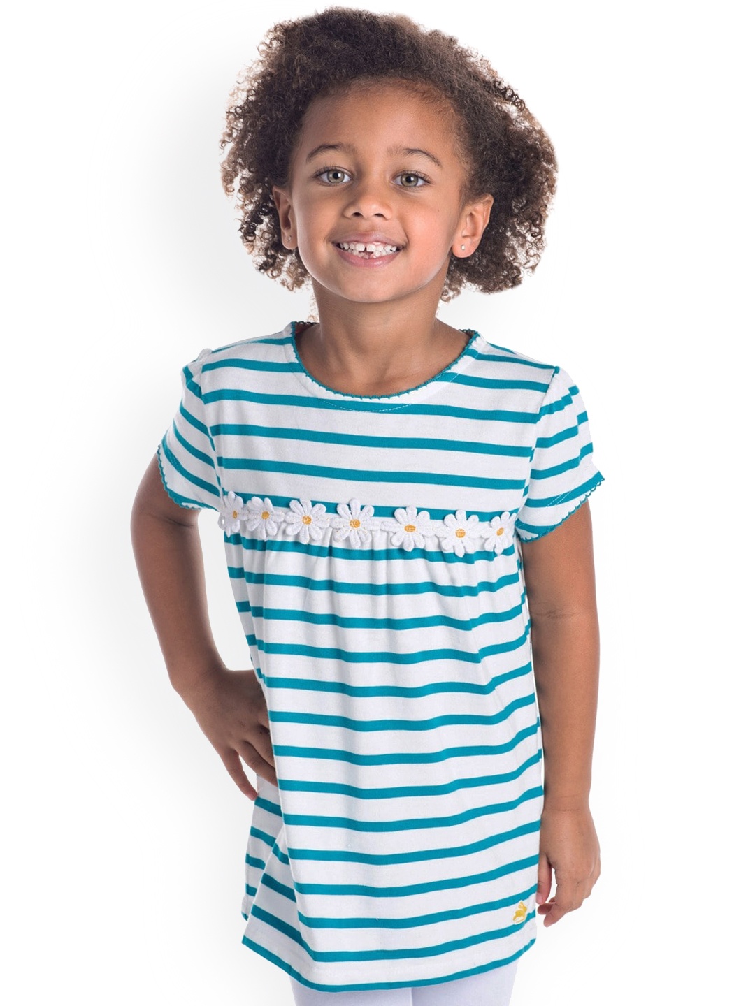 Cherry Crumble Girls White & Green Striped Top