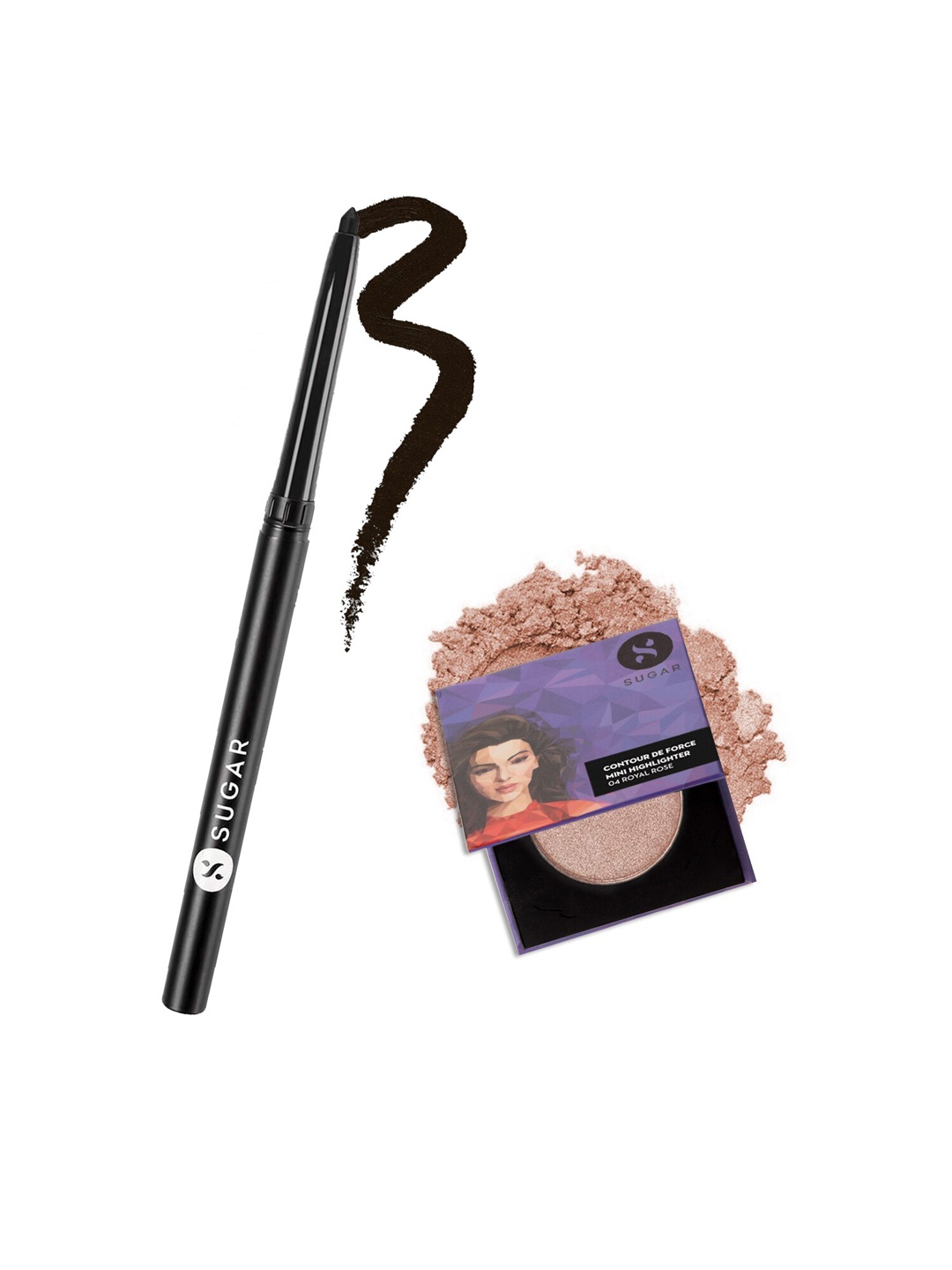 

SUGAR Cosmetics Kajal & Highlighter Combo - Black Out 01 & Royal Rose 04, Multi