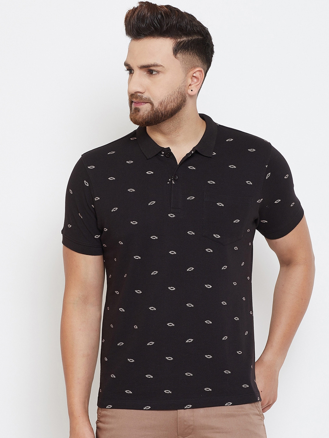 

Canary London Men Black Printed Polo Collar T-shirt